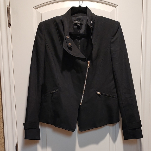 Ann Taylor Black Zip-Front Blazer Mock Neck Button Up - Picture 2 of 9
